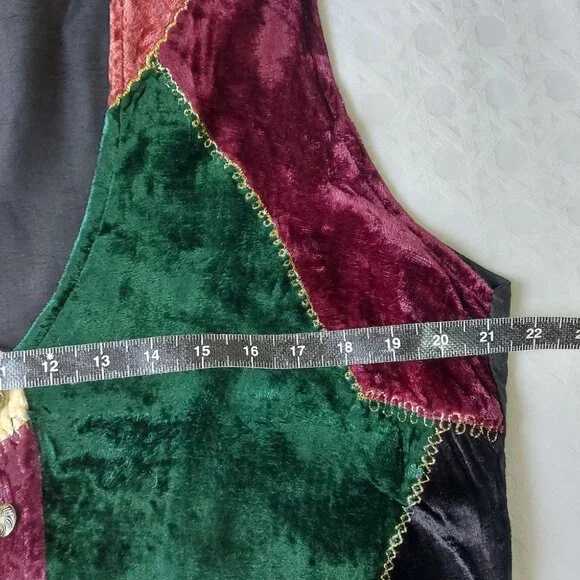 Symbol 2000 Women Patchwork Velvet Vest Medium Sleeveless Preppy Retro Vneck - Picture 4 of 6